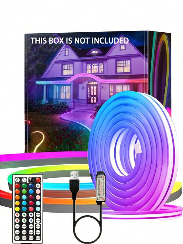1 pieza Tira de luz de neón, luz de neón controlada por control remoto con color ajustable adecuada para el dormitorio, KTV, sala de juegos, fiesta, decoración del dormitorio, impermeable, regalo de cumpleaños
