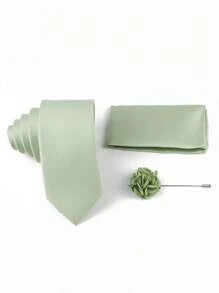 ZLQ&GOU 3 件套经典鼠尾草绿色男士领带套装，温和领带配饰礼品套装，适合婚礼、商务、办公室、派对和正式场合 - 薄荷綠 - 查看 3