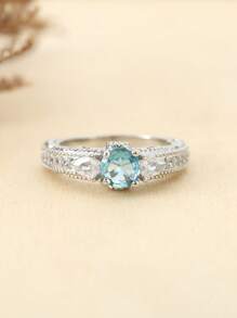 1pc Popular Women's Fashion Elegant Personalized Blue Zirconia Stone Ring, Wedding Engagement Party Jewelry Gift