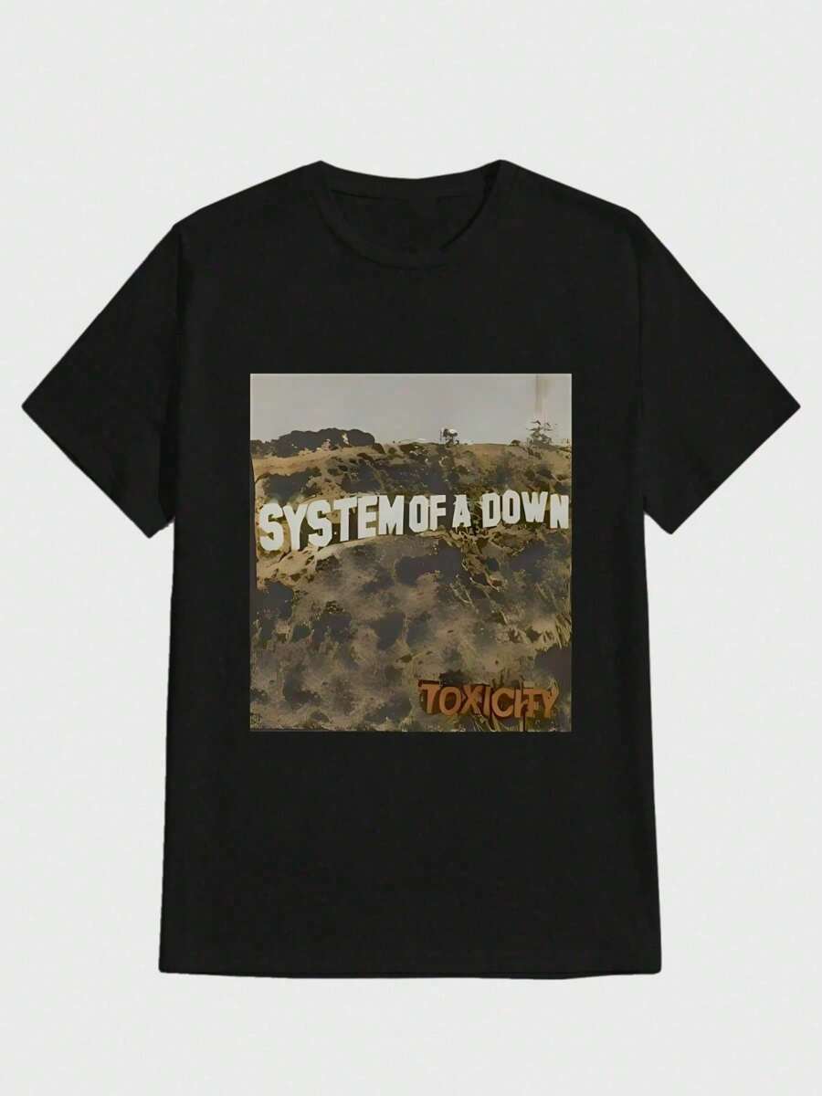 Camisa de Algodón Puro y Duro con Impresión Digital Casual con Estilo de la Banda SYSTEM OF A DOWN - Negro - Ver 1