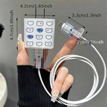 三合一蓝色爱心熊图案 18W/20W 充电器套装，兼容 - 透明 TPU 线缆保护壳，完美礼物