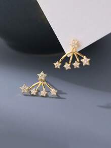 1 Pair Of Exquisite Niche Retro Sparkle Star Stud Earrings Simple Zirconia A Pair Of Two-Wear Design Earrings For Men And Women - Multicolor - View 3