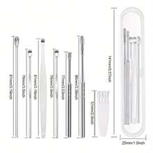 6pcs Stainless Steel Ear Cleaning Tools Set, Spiral Shaped Scoop Design With Keychain, Battery-Free, Odorless, Suitable For Household And Personal Care