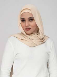 1pc Women Classic Casual Pullover Chiffon Scarf, Solid Color Soft Breathable Modal Material Neck Warmer Headscarf, All-In-One Versatile Headband Suitable For Daily Wear For Dress - Apricot - View 4