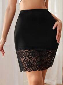 Vestido de tirantes de encaje para mujer, media enagua antiestatica delgada, forro interior transparente de unicolor para vestidos
