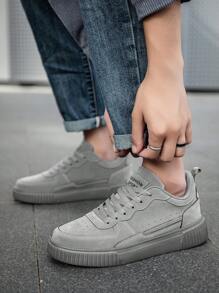 Men's Simple Vintage Lightweight Grey Low-Top Flat Anti-Slip Couple Casual Skateboard Shoes, Street Lace-Up Comfortable Leisure Sneakers For Daily Wear - Grey - View 11