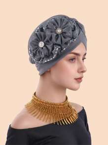 1pc Solid Color Party Polyester(Polyester) Pearl Solid Color Rhinestone Hat, Suitable For Daily Life, Home, Wedding, All Seasons