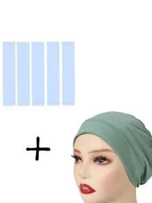 6pcs/Set = (1pc Inner Hijab + 5pcs Hijab Tape) Non-Slip Invisible Adhesive Tapes And Muslim Underscarf Cap Set - Multicolor - View 6