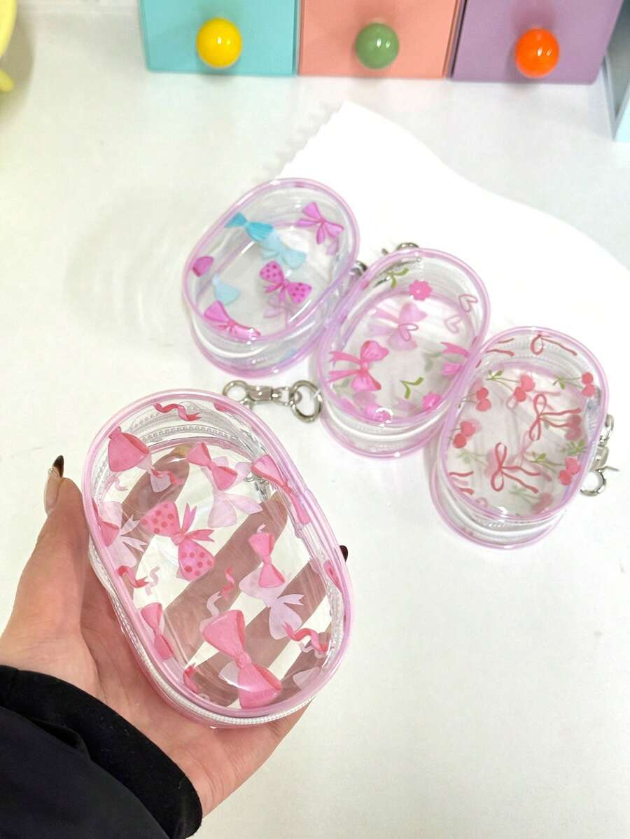 1PC Portable Mini Transparent Zipper Storage Bag, Bag Accessiores Compact Multifunctional Organizer, Headphone And Charger Case With Keychain, Transparent Travel Accessories, Available In Black And White Colors, Exquisite And Compact, Suitable For Storing Small Items, Data Cable Storage Bag, Bracelet Bag, Makeup Bag