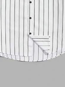 Men Casual Striped Shirt With Contrast Color Baseball Style - White - View 2