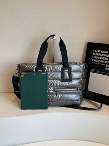 1 pieza Bolsa de tela acolchada de color de arma, bolsa de viaje con cierre de cremallera de gran capacidad, diseño de moda y minimalista para viajes y gimnasio