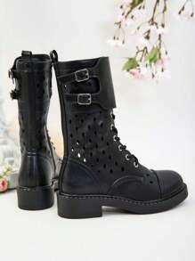 Royalfashion Women's Openwork Lace-Up Boots Belsel - Black - View 6