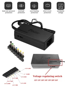 Cargador de corriente Universal para ordenador portátil, adaptador de CA de 96W con 8 convertidores de enchufe CC, cargador portátil ajustable de 12V a 24V, enchufe EE. UU., Adaptador de corriente Universal para ordenador portátil, cargador de 96W y 12V-24V, - Tipo de Enchufe B USA (110-127V) - Ver 5