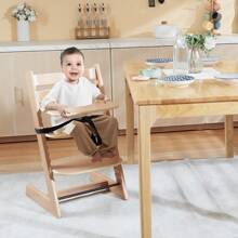 Wooden High Chair For Babies & Toddlers, Convertible Adjustable Feeding Chair, Eat & Grow High Chair With Tray, Grow With Kid Portable Baby Dining Booster Seat, Beech Wood Toddler Chair, Natural - 18.23x19.1x31.3 inch,Color: Natural - 查看 1