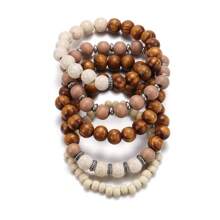 6pcs Wooden Beaded Bracelets Set, Unisex Gift - Multicolor - View 4