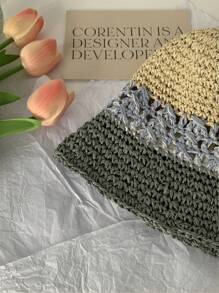 1 件女士手工编织镂空草帽，夏季防晒海滩度假遮阳帽，透气渔夫帽，修饰脸型 - 草編漁夫帽 - 查看 9