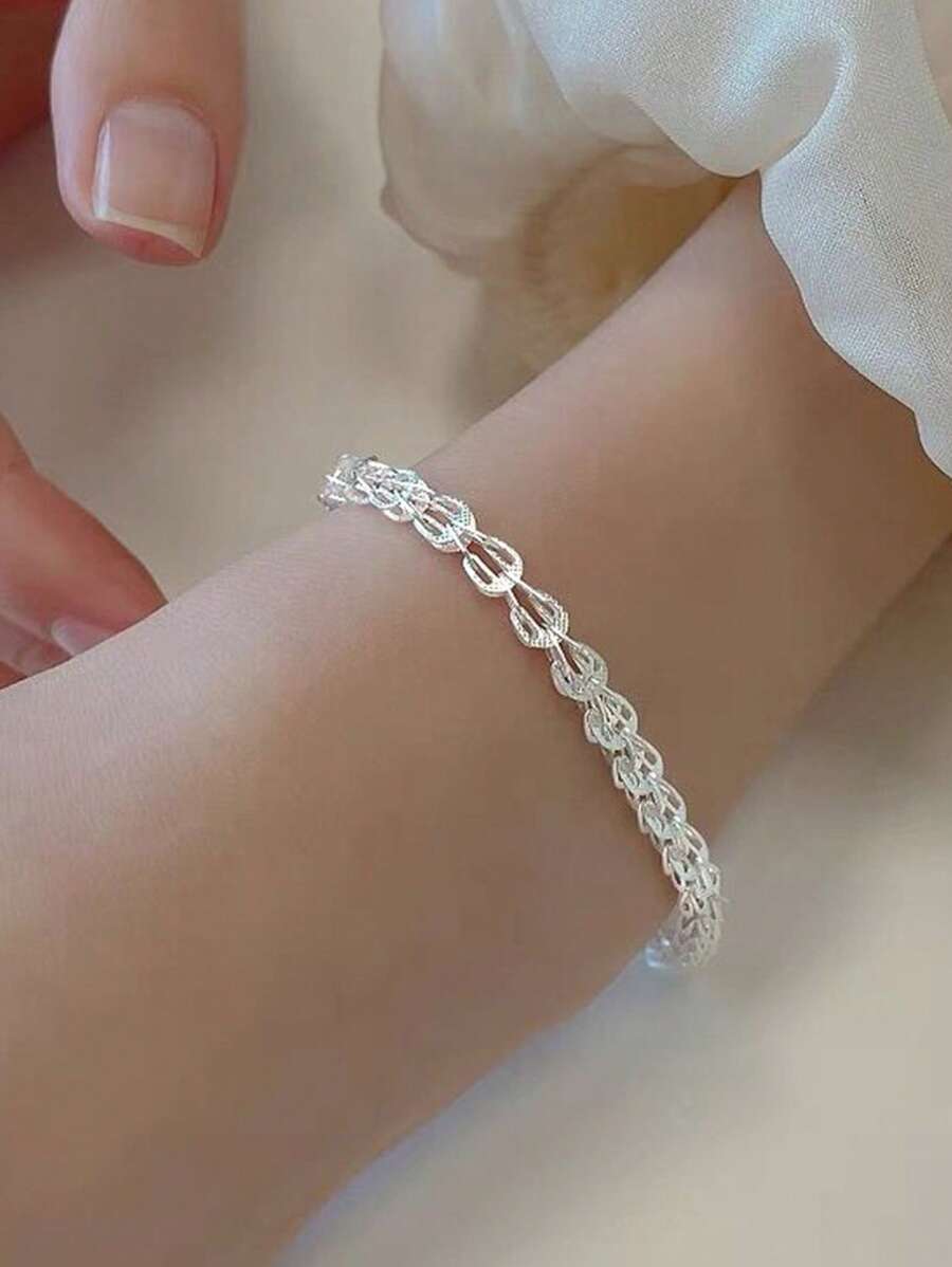 1pc Women's Elegant S925 Sterling Silver & Pearl Bracelet, Minimalist Design High-End Look, Suitable For Daily Wear, Party Gift, Birthday Gift - #1 - View 1