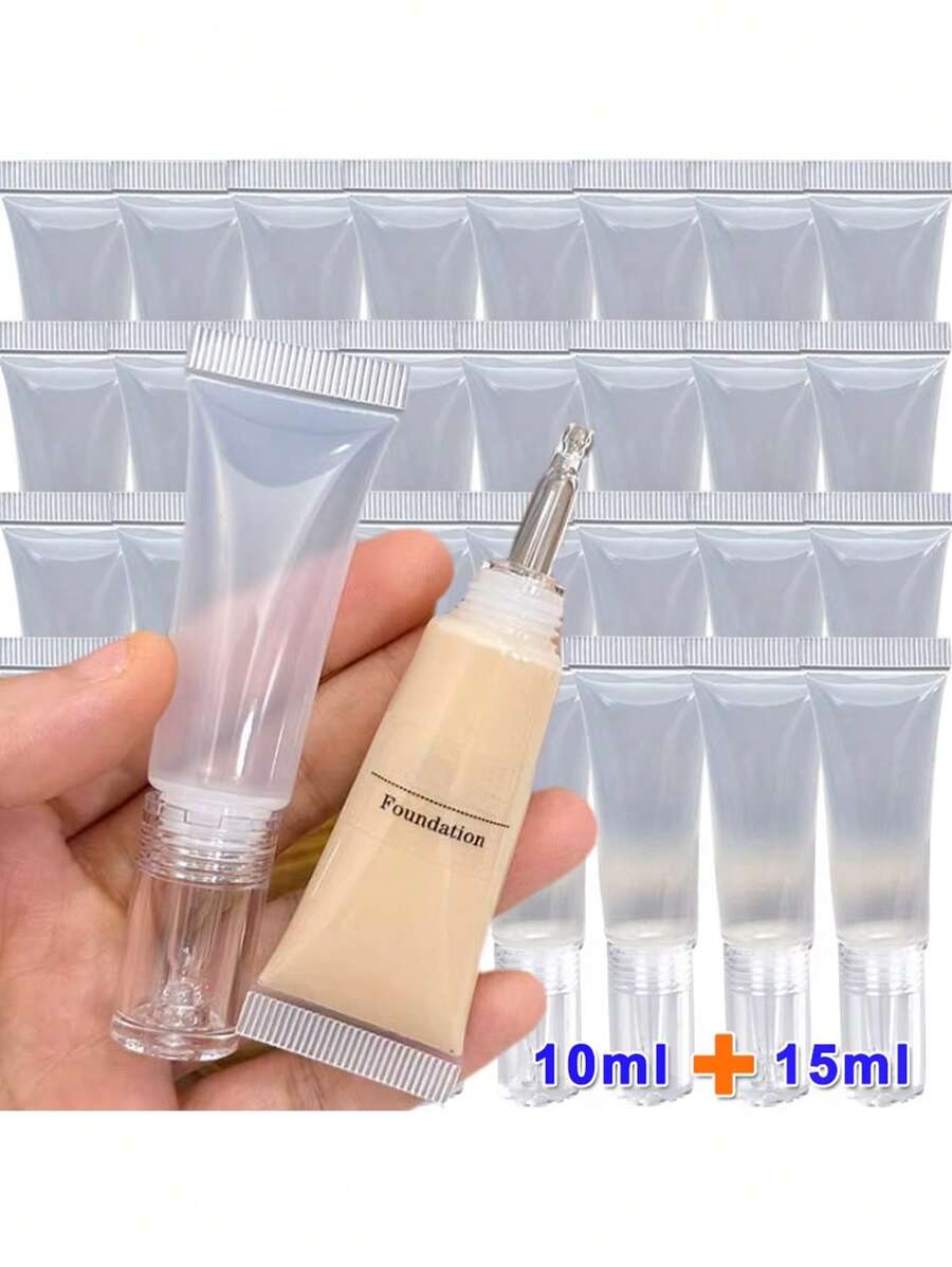 1 件/3 件+填充物可再填充瓶带盖空滴管瓶透明塑料粉底霜霜旅行化妆品样品容器，美容软管 10/15ml 防晒霜液体液体粉底液可重复使用挤压瓶，透明滴管空瓶