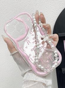 1pc Fashion Bow Print Thick Shockproof Phone Case, Compatible With IPhone 11/12/13/14 & 11 Pro Max/12 Pro Max/13 Pro Max/14 Pro Max, XR, 15/15 Pro/15 Pro Max, Galaxy A05/A15/A25/A35/A53/A54/A55/S23/S24, With Lanyard Waterproof Anti-Fall Scratch Resistant - Multicolor - View 3