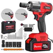 Vandise Cordless Impact Wrench, 1/2" Brushless Power Impact Gun, 2500RPM Electric Wrench, Max Torque 550N.M With 4 Sockets, 12PCS Screwdriver Bits, 4.0Ah Battery & Carry Box For Car Home  21V Brushless Impact Wrench, 3-In-1 Electric Wrench, 3400 RPM, Maximum Torque Of 550 N.M, With 4 Sockets, 12 Screwdriver Bits, For Automotive And Home Use Cordless Impact Wrench Brushless 1/2" 550N.M Electric Impact Wrench Battery 4000mah, Battery Impact Wrench With 4 Sockets, 12 Screwdriver Bits, For Cars Trucks
