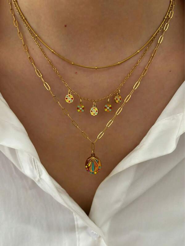 قلادة نسائية مكونة من سلاسل متعددة الطبقات قطعة واحدة جديدة ،مصنوعة يدويا بتقنية الطلاء المتدفق ،بأسلوب بوهيمي ، ملائمة للارتداء اليومي