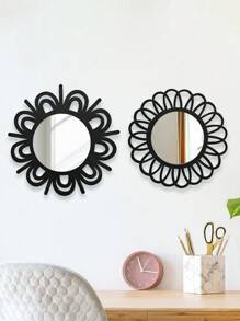 1/2pcs Charming Vintage Round Wall Decor Mirrors, Sunflower Shaped Wooden Framed Hanging Mirror For Living Room, Bedroom, Dining Room, Bathroom, Unique Decorative Mirror, Size 22.5cm/8.6inch, Special Birthday, Holiday, Graduation Gift