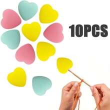 6-16pcs Silicone Heart-Shaped Knitting Needle Protectors, Knitting Accessories And Supplies For Beginners, DIY Crafts, Knitting And Crochet Tools, Needle Tip Covers In Lavender Purple, White, Grass Green, Cream, Rose Pink, Turquoise Blue - Multicolor - View 16