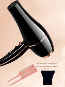 1 件装大功率家用吹风机，尼龙耐热材质，黑色和金色优雅设计，配有飓风喷嘴和直发梳/随机颜色尖头梳，多种配件，随机出风口防护罩款式
