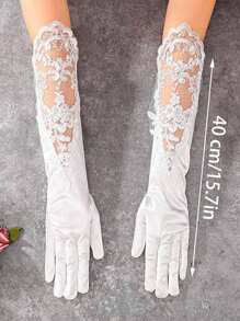 Customized Satin Lace Bridal Gloves; Personalized Image Customization; Personalized Opera Party White Lace Gloves; Enter The Marriage Hall With Your Pet; Wedding Bride Gloves; Any Image Content.