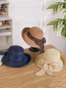 1pc Women's Multicolor Straw Hat, Large Brim All-Match Sun Hat, Beach Sun Protection Hat, Foldable Korean Style