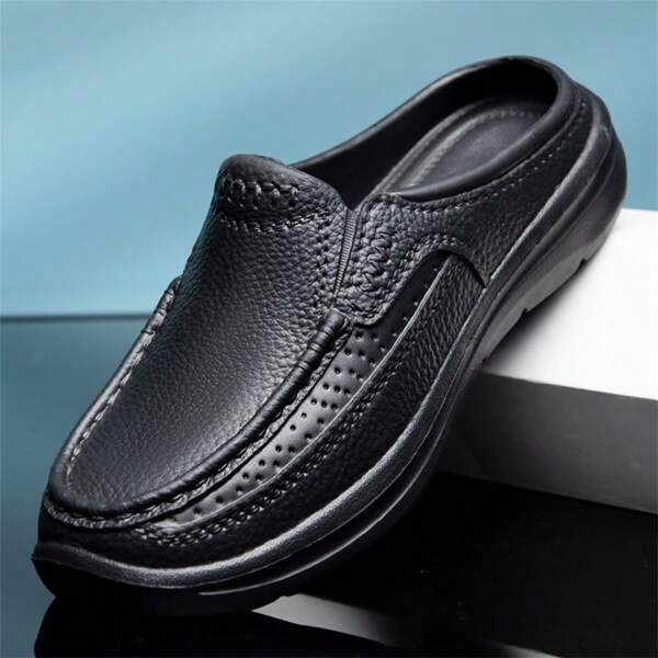 Closed Toe Half Slippers Men's Heel-Free Slouchy Shoes Hotel Kitchen Work Shoes Daily Light Slip-On Shoes Men's Shoes Black Shoes