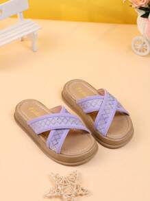 新款春夏女童户外凉鞋，时尚儿童平底鞋，大童厚底交叉带公主波西米亚沙滩凉鞋，幼儿女童拖鞋 - 紫色 - 查看 6