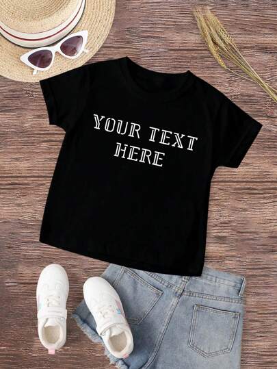 Customized Text/Name/Birthday Wishes/Message Young Girl/Young Girls Round Neck Short Sleeve T-Shirt, Personalized Team/Outdoor Apparel, Holiday/Birthday/Anniversary Gift, Culture Shirt