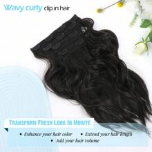Clip In Hair Extensions, 14inch Short Wavy Curly Clip In Hair Extensions For Women 4Pcs Synthetic Beach Wavy Hair Extensions Invisible Lace Weft Hairpiece For Women - 棕色 黑色 - 查看 5