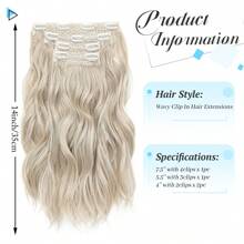 Clip In Hair Extensions, 14inch Short Wavy Curly Clip In Hair Extensions For Women 4Pcs Synthetic Beach Wavy Hair Extensions Invisible Lace Weft Hairpiece For Women - Platinum Blonde - 查看 2