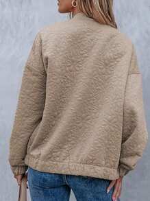 2025 Spring New Women's Lightweight Jacket, Solid Color 3D Printed Zipper Long Sleeve Coat - Beige - View 6