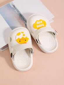 1 Pair Yellow Duck Decorated Soft Bottom Non-Slip PVC Unisex Children Slip-On Sandals, Hollow Breathable, Suitable For Summer Beach, Toddler To Big Kids Sizes - White - View 3