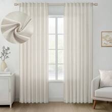 Topfinel 4 Panels Natural Linen Blended Curtains Rod Pocket Back Tab Clip Rings Curtain Semi Transparent Privacy Rural Bohemian Farmhouse Curtains For Living Room Bedroom Home Decoration - Màu be - Xem 2