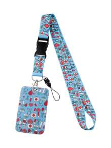 1pc ID Badge Holder Lanyard, Hard Card Case For Office Work Pass ID Card, Double-Sided Transparent Student/Doctor ID Card Holder With Keychain, Gift For Teachers, Doctors Car Accessories Bag Charm School Letter