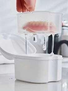 3pcs Denture Bath Case Cup Box Holder Storage Soak Container With Strainer Basket For Travel Cleaning