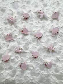 2 件蝴蝶结水晶装饰冰花和鸡蛋美甲 3D 配件，半透明粉色 - 粉色 - 查看 5