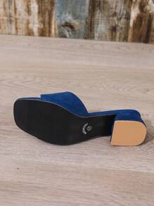 Women's Square Toe Chunky Heel Strap High Heel Sandals, Fashion Outdoor Simple Versatile Mid-Heel Chunky Heel Shoes - Blue - View 8