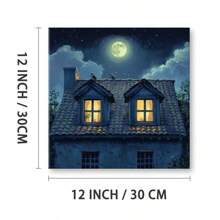 1 Pc, A House With A Roof And Two Windows At Night, Original, Canvas, Wall Art, Living Room Wall Decor, Bedroom, Bathroom, Framed Wall Newspaper, Art Prints, Wall Art, Home Decor, Holiday, Gifts. Home Decoration Festiv 1 - 彩色 - 查看 9