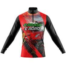 Kit 2 Camisa Camiseta Agro Blusa Manga Longa Proteção Solar UV Gola Zíper Pecuária Boi Agricultura Trator Colheitadeira Brasil - Gengibre - Visão 4