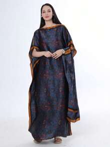 1pc Style Printed Robe With Headscarf For Women, Casual Vacation Robe - Multicolor - View 7