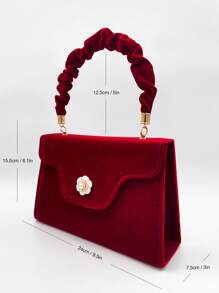 Red Large Women Clutch Purse Sparkly Rhinestone Evening Bag Prom Handbag With Detachable Chain For Wedding Velvet Elegant - Red - View 8