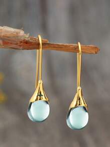 1 paire de boucles d'oreilles dormeuses de mode avec pierre de l'œil de chat incrusté, options multicolores, boucles d'oreilles métal à goutte d'eau de mode personnalisées pour femmes