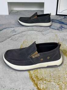 Men's Fashion Loafers Versatile Breathable Canvas Shoes, Soft Sole Non-Slip Driving Shoes, Comfortable Lightweight Walking Slip-On Casual Shoes - Black - View 1