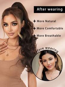7JHH WIGS 28 Inch Long Curly Wavy Claw Clip Ponytail Wig, Black & Brown, Synthetic Heat Resistant Clip-In Ponytail Hair Extensions For Women, Suitable For Daily Wear & Party - 黑棕色 - 查看 5
