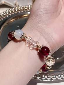 1pc Strawberry Crystal Glass Bracelet, Pendant Charm Bracelet, Gift For Girlfriend Or Best Friend - Red - View 5